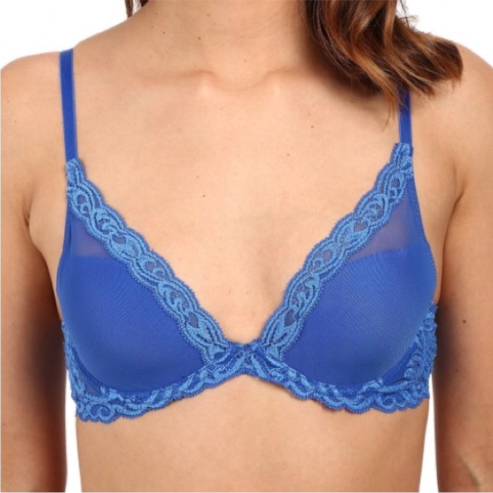 Natori Feathers Underwire Contour Bra in Bright Blue New without Tags Lace Mesh